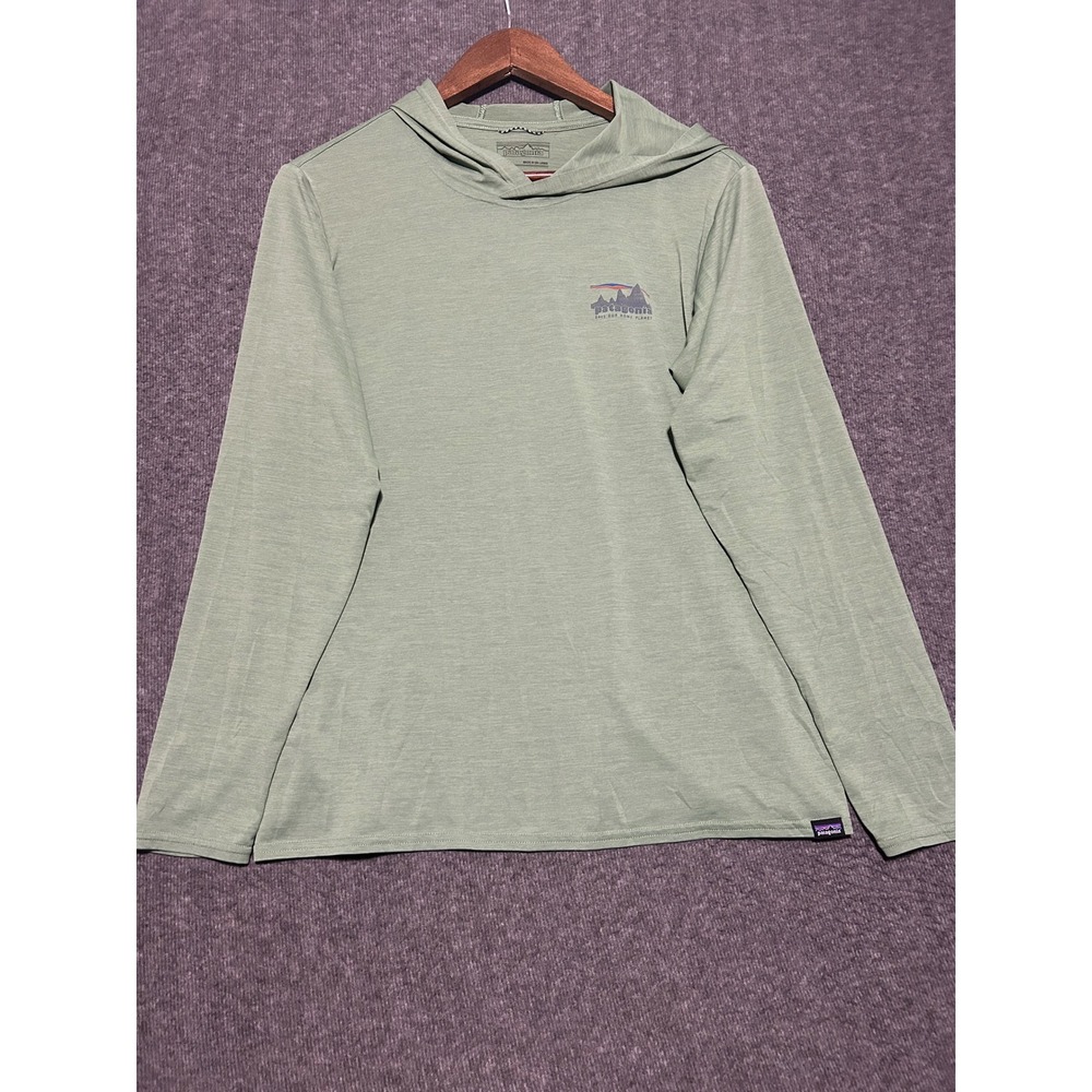 Patagonia hoodie pullover outdoors fishing green logo womens Large lightweight - Picture 2 of 7